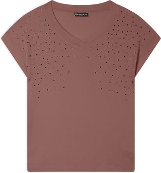 Freddy T-shirt in jersey viscosa con borchie e scollo a V