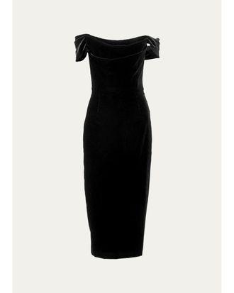 Carolina Herrera Velvet Off-Shoulder Midi Dress