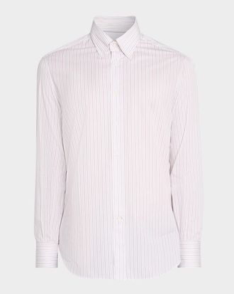 Brunello Cucinelli Mens Slim-Fit Stripe Cotton Button-Down Shirt