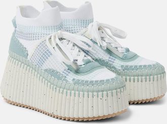 Chlo&eacute; Nama 80 suede-trimmed wedge sneakers