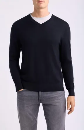 Nordstrom Cotton & Cashmere V-Neck Sweater in Black at Nordstrom, Size Xx-Large