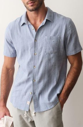 Marine Layer Classic Stretch Selvage Short Sleeve Shirt in Blue at Nordstrom, Size Xx-Large