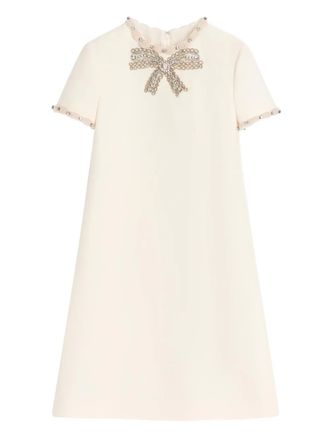 Valentino Garavani crystal-embellished mini dress - women - Silk/Virgin Wool - 46 - Neutrals