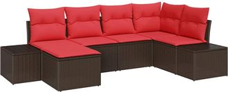 vidaXL Conjunto De Sof&aacute; De Jard&iacute;n 6 Uds. Marr&oacute;n Y Rojo Rat&aacute;n Sint&eacute;tico Vidaxl
