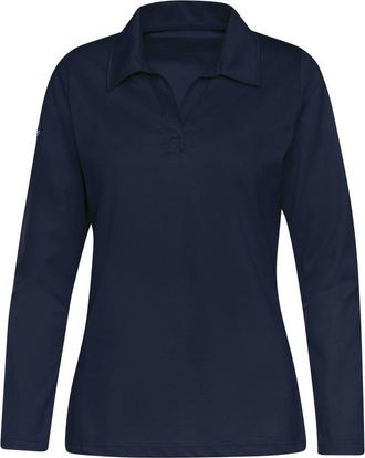 Trigema Poloshirt TRIGEMA TRIGEMA Langarm Poloshirt ohne Knopfleiste, Damen, Gr. 3XL, blau (navy), 100% Baumwolle, Basic, Shirts Poloshirt