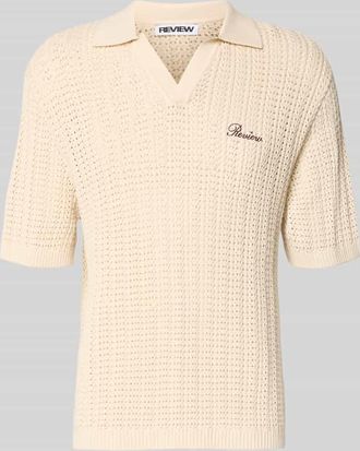 Review Slim Fit Poloshirt in Crochet-Optik in Ecru, Gr&ouml;&szlig;e XXL