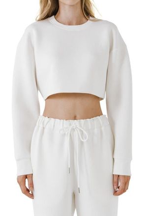 Grey Lab Lounge Wear Crop Crewneck Sweatshirt in White at Nordstrom, Size X-Small