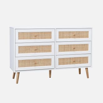 Sweeek C&oacute;moda De 6 Cajones Con Efecto Madera Y Ca&ntilde;a