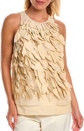 Brunello Cucinelli Beige Silk Sleeveless Top, Size Large