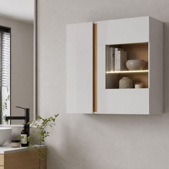 Dmora Mueble Colgante Kava, 2 Estantes, 2 Puertas, Con Led, 96x83h Cm Blanco
