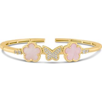 Kenneth Jay Lane CZ Pav&eacute; Butterfly & Clover Flex Bracelet in Pink/Gold at Nordstrom Rack