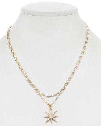 Rachel Reinhardt Jewelry Star 14K Over Silver 3Mm Pearl & Cz Necklace