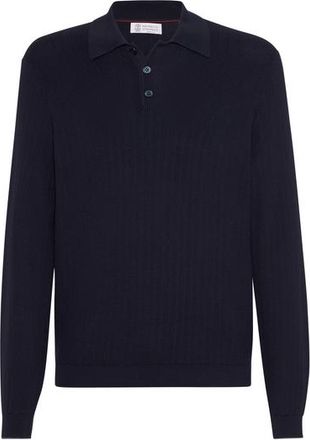 Brunello Cucinelli Rib knit polo in Navy Blue at Nordstrom, Size 58 It