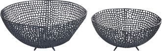 Beliani Conjunto De 2 Cuencos De Metal Negro Dise&ntilde;o Calado Accesorio Decorativo Krukut