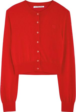 T Alexander Wang Alexanderwang.t Logo-embroidered Cropped Fine-knit Cardigan - Red - XS (UK6 /xs)