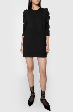 Rebecca Minkoff Janine Faded Puff Sleeve Cotton Sweatshirt Minidress in True Black at Nordstrom, Size Medium