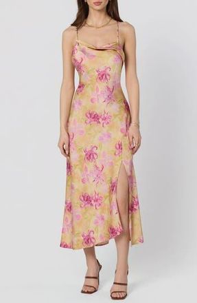 ASTR the Label Cowl Neck Slipdress in Yellow Pink Floral at Nordstrom Rack, Size X-Small