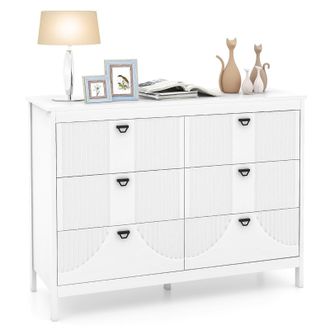 Costway Costway 6-Drawer Dresser Bedroom Modern Style Chest of Drawers-White in White