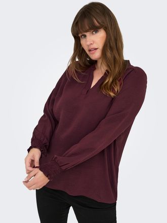 Only Carmakoma Shirtbluse ONLY CARMAKOMA CARMETTA LIFE V-NECK TOP WVN NOOS, Damen, Gr. 42, lila (tawny port), Web, Obermaterial: 100% Polyester, unifarben, regular f