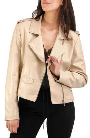 Belle & Bloom Just Friends Leather Crop Moto Jacket in Sand at Nordstrom Rack, Size X-Small