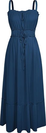 Grace Karin Womens Summer Dress Casual Spaghetti Straps High Waist A-Line Maxi Dresses Sun Dresses for Beach Blue Green XL