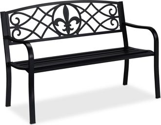 Relaxdays Banco De Jard&iacute;n Relaxdays, Motif Fleur De Lis, 2 Plazas, Acero, Jard&iacute;n Y Terraza, Hxbxt: 86 X 127 X 60 Cm, Negro