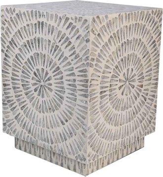 Wanderlust Deco Wanderlust Deco - Taburete De Madera Acabado En Capiz Gris 35x35x45h Cm
