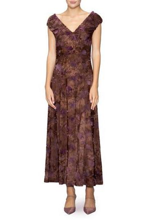 Melloday Floral Print Maxi Dress in Brown Abstract at Nordstrom Rack, Size X-Large