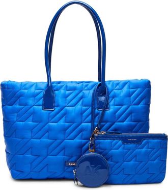 Anne Klein Tote Bag with Pouch Womens Blue Quilted Slip Pocket Handbag FROG410