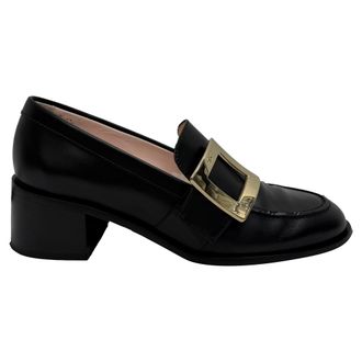 Roger Vivier Womens Viv Rangers Buckle Heeled Loafers in Black Leather - Size EU 37