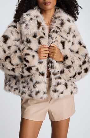 Kenneth Cole Oversize Faux Fur Crop Jacket in Oat Combo at Nordstrom, Size X-Large
