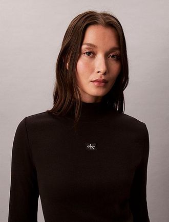 Calvin Klein Top de cuello vuelto de algod&oacute;n el&aacute;stico