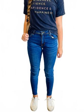 Tractr Heidi Mid-Rise Raw Hem Jeans In Indigo