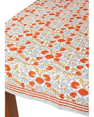 Tiramisu Scarlet & Slate: Floral Block Print Cotton Tablecloth