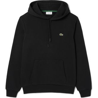 Lacoste Lightweight Cotton Fleece Pullover Hoodie in Black at Nordstrom, Size 7