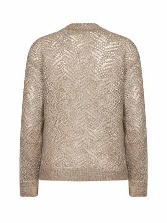 Brunello Cucinelli Womens Cardigan Openwork Leaf Light Brown Polyamide Cardigans Sweater