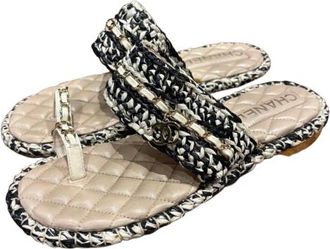 Chanel Tweed Thong Sandals Size 37.5