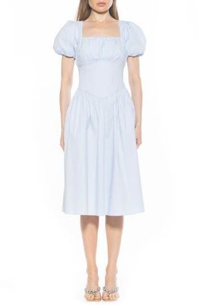 Alexia Admor Jessi Puff Sleeve Midi Dress in Halogen Blue at Nordstrom Rack, Size 2