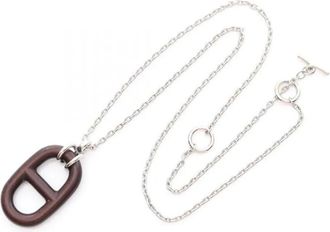 Hermès Chaîne dAncre Vulcanium necklace - men - Leather/Silver - One Size - Brown