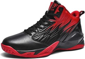 Generic Mens High Top Basketball Shoes with Rubber Sole Anti Slip Wear-Resistant Fashionable Training Boots Walking Shoes(Red,3.5 UK)