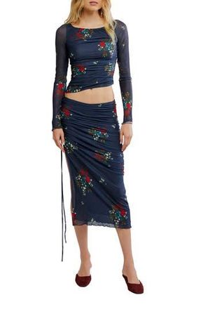 Free People Crimson Lights Floral Mesh Crop Top & Skirt Set in Navy Combo at Nordstrom Rack, Size X-Small