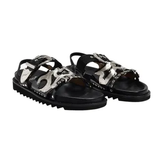 Toga Archives Womens Metal-Embellished Leather Sandals Black