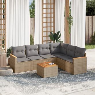 vidaXL Vidaxl - Juego De Sof&aacute;s Jard&iacute;n Con Cojines Beige Mezcla 7 Pzas Rat&aacute;n Pe