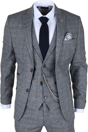 TruClothing 3 Piece Suit Wool Tweed Herringbone Check 1920s Gatsby Formal Dress Suits