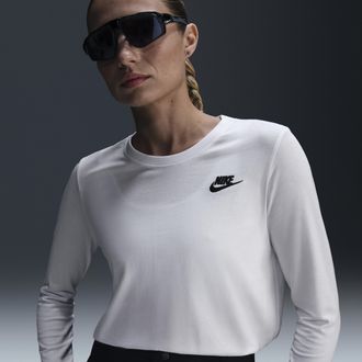 Nike Womens Nike Sportswear Club Long-Sleeve T-Shirt in White | HF0780-100