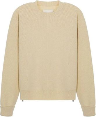 Jil Sander Rundgebreide Ribgebreide Trui - Dames - Ronde hals truien - Beige - M - Truien & Vesten