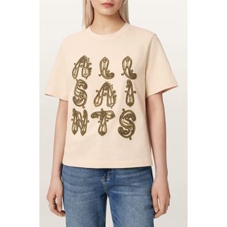 AllSaints Ella Lisa Beaded Cotton T-Shirt in Dove White at Nordstrom, Size X-Small