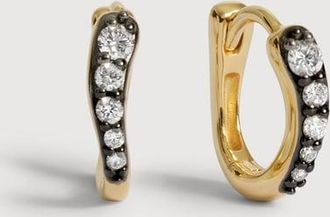 Monica Vinader Gold Riva Pav&eacute; Diamond Blackened Huggie Earrings Lab Grown Diamond
