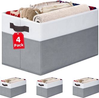 No Brand Cuatro Grandes Cajas De Almacenamiento Con Tapa, Cestas De Tela Plegables, Adecuadas Para Guardar Ropa, Juguetes, Mantas, Etc