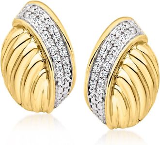 Ross-Simons Diamond Oval Knot Earrings in 18kt Gold Over Sterling